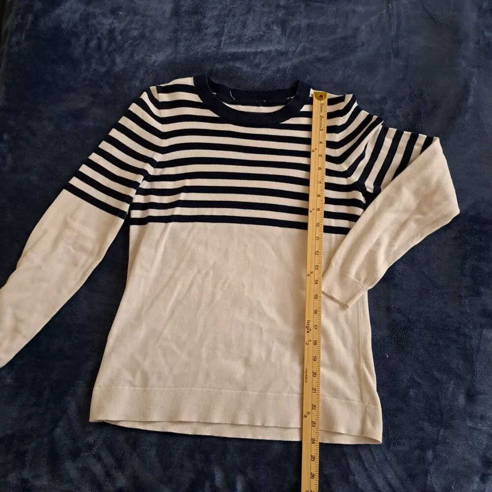 Michael Kors Women's Sweater Navy Blue Striped Ribbed Knit Top Sz s-m